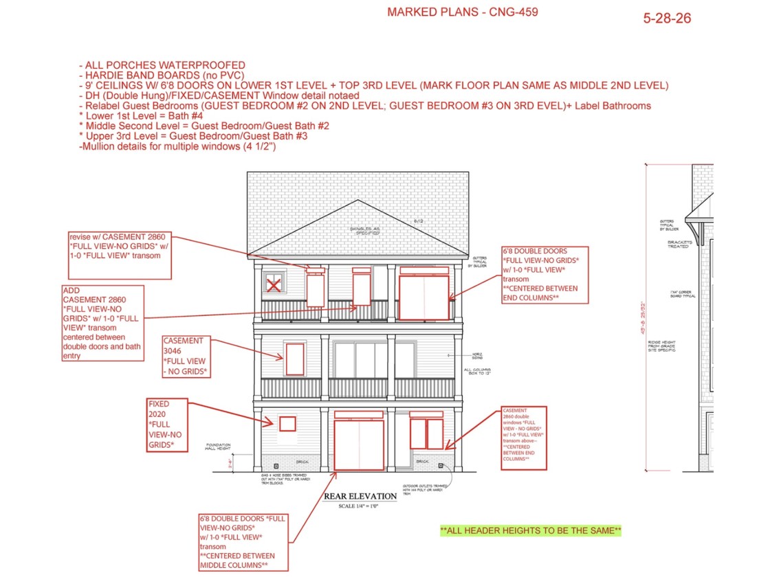 Elevation marked up against community specifications
